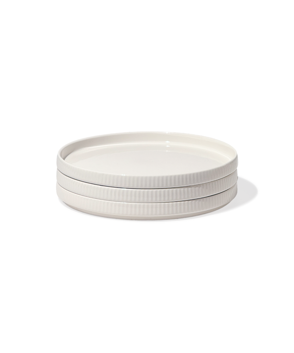 Set of 3 small, ribbed, cream-white, glossy plates | Nia