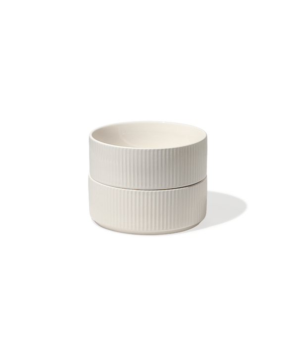 Set of 2 small, ribbed, cream-white, glossy bowls | Nia