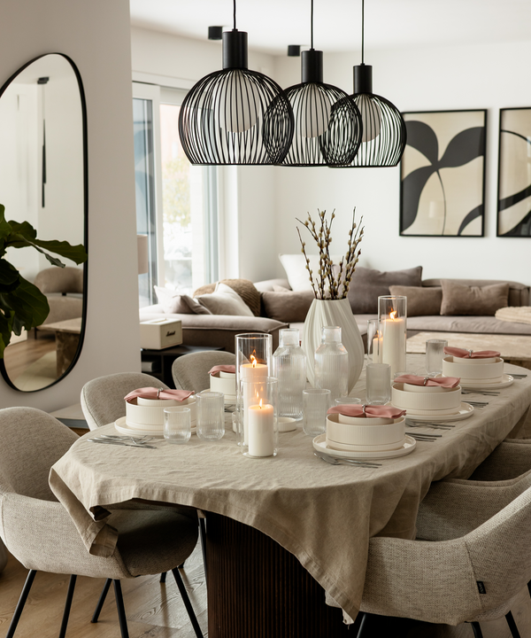 Geschirr Set mit Tassen gerillt cremeweiß-glänzend | Nia