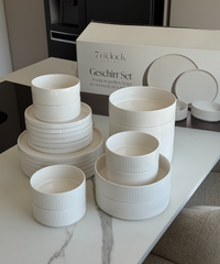 Crockery set cream white grooved | Nia