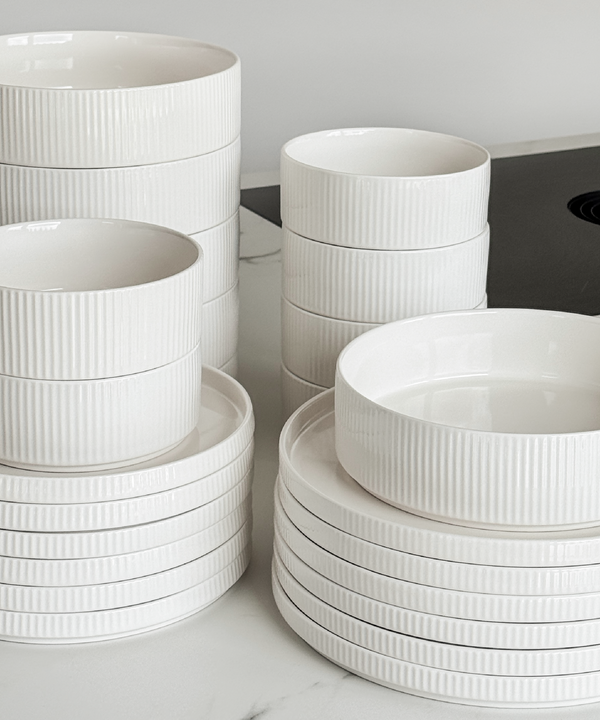 Crockery set cream white grooved | Nia