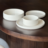 Set of 2 small, ribbed, cream-white, glossy bowls | Nia