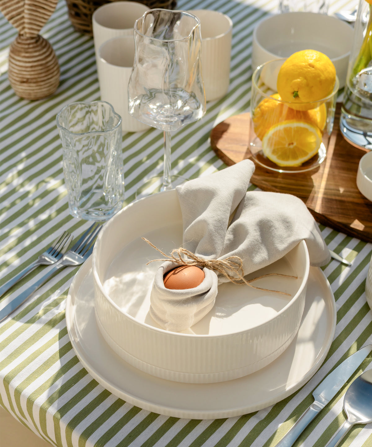 Crockery set cream white grooved