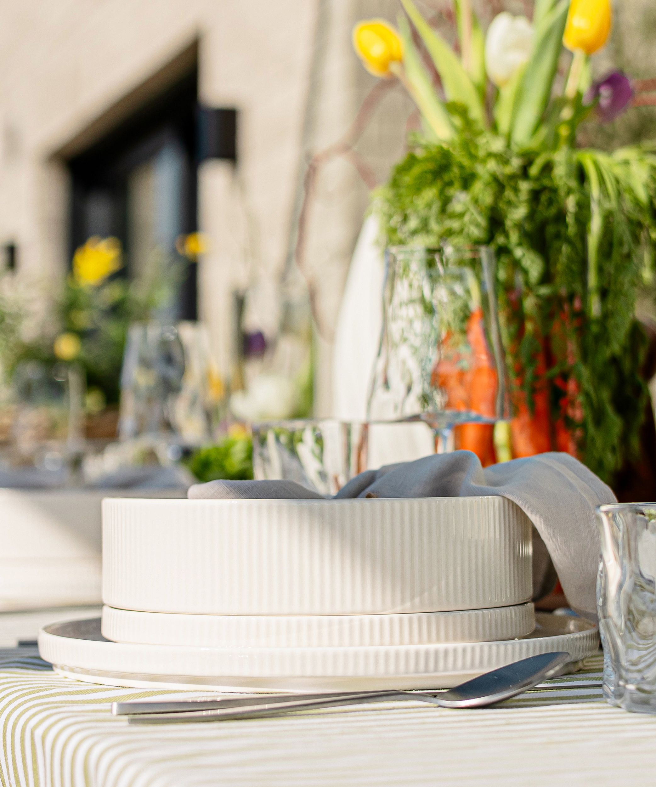 Crockery set cream white grooved | Nia