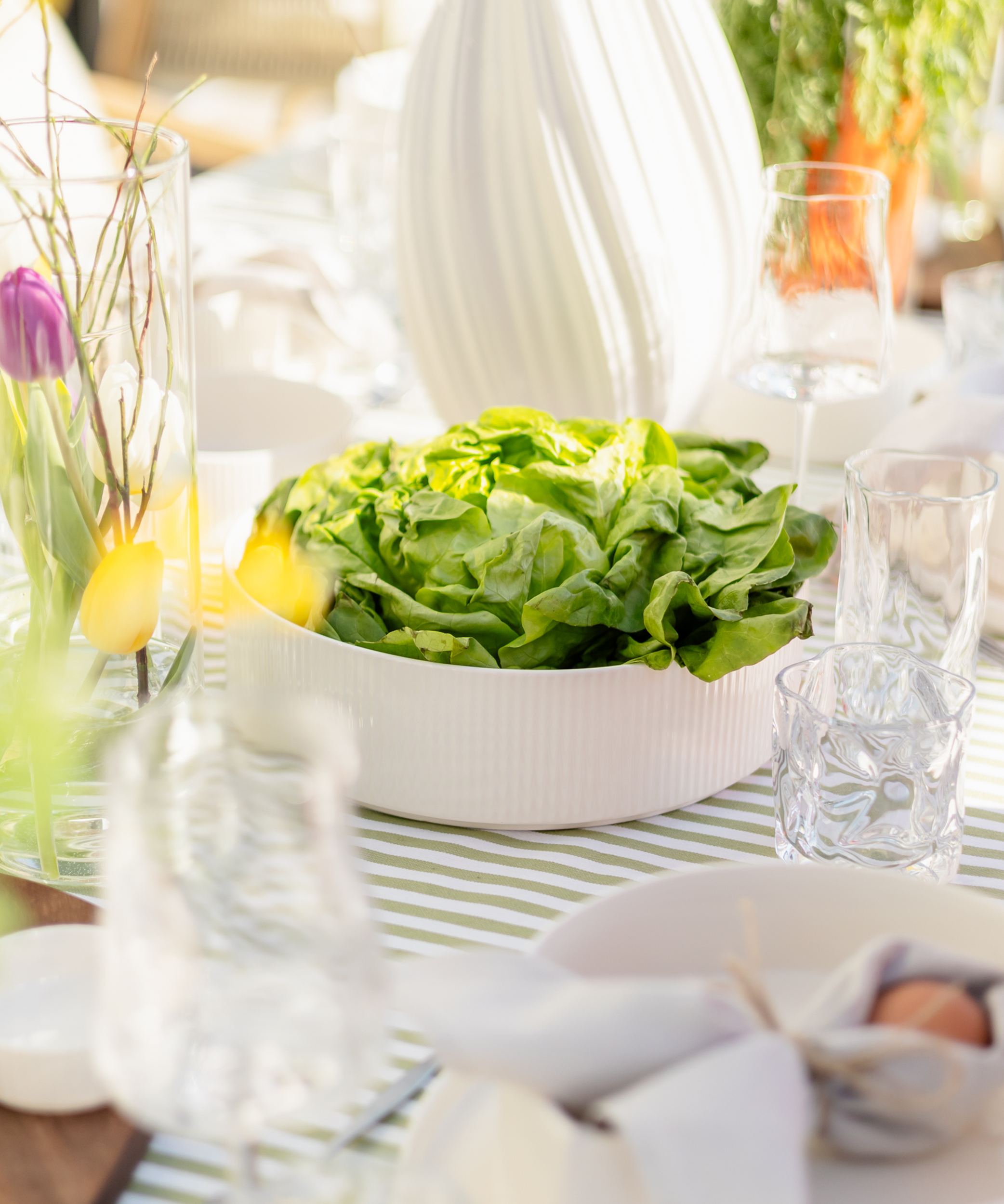 Large bowl Ø27cm in cream white grooved | Nia