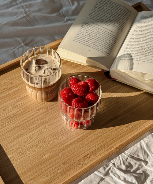 Kurviges Trinkglas im Streifen-Design aus der Serie Norway – Größenübersicht
