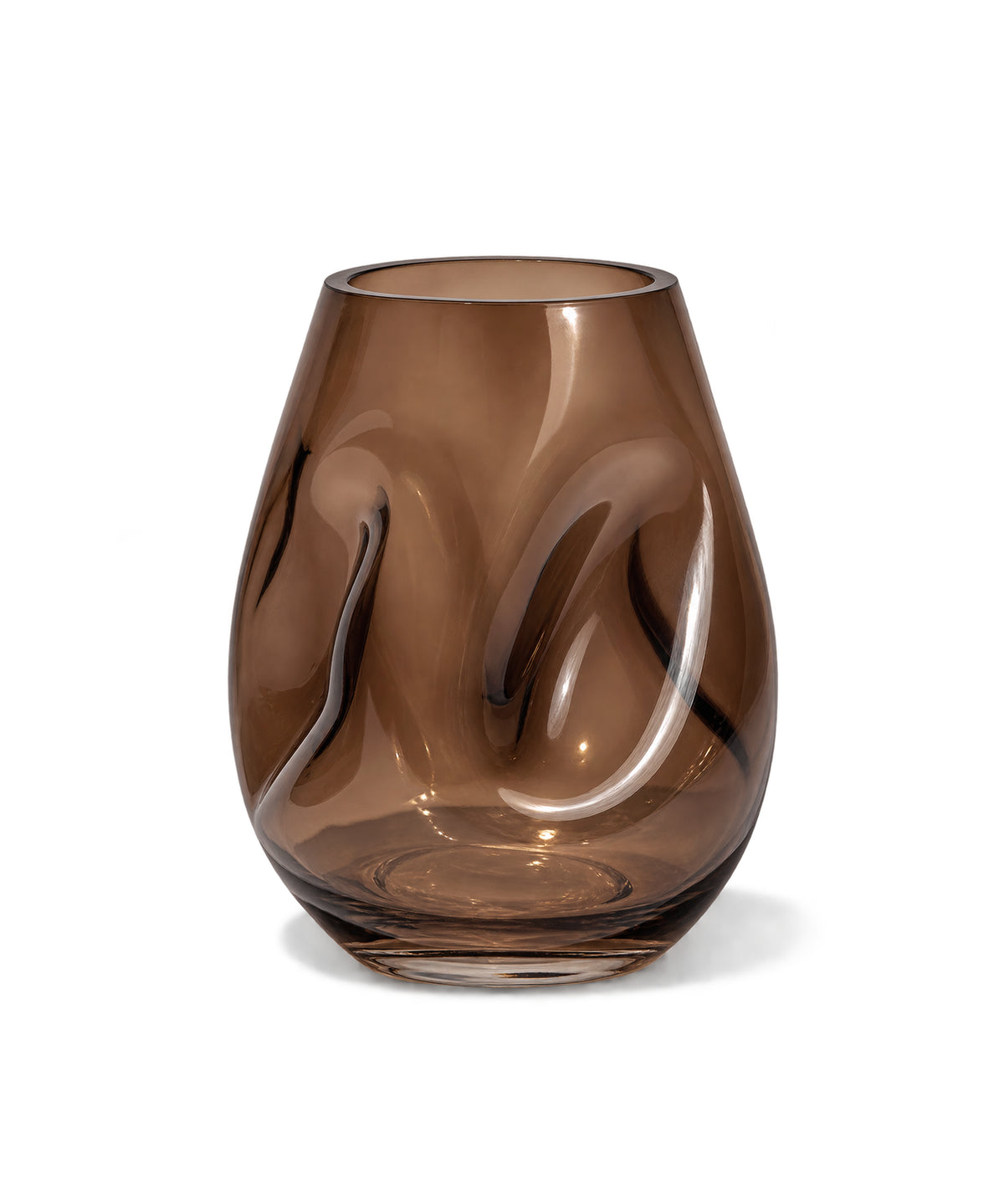 Small Glass Vase in Brown Smoked Glass with an Organic Curved Silhouette | Nuru