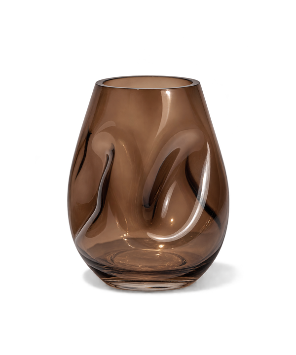 Small Glass Vase in Brown Smoked Glass with an Organic Curved Silhouette | Nuru