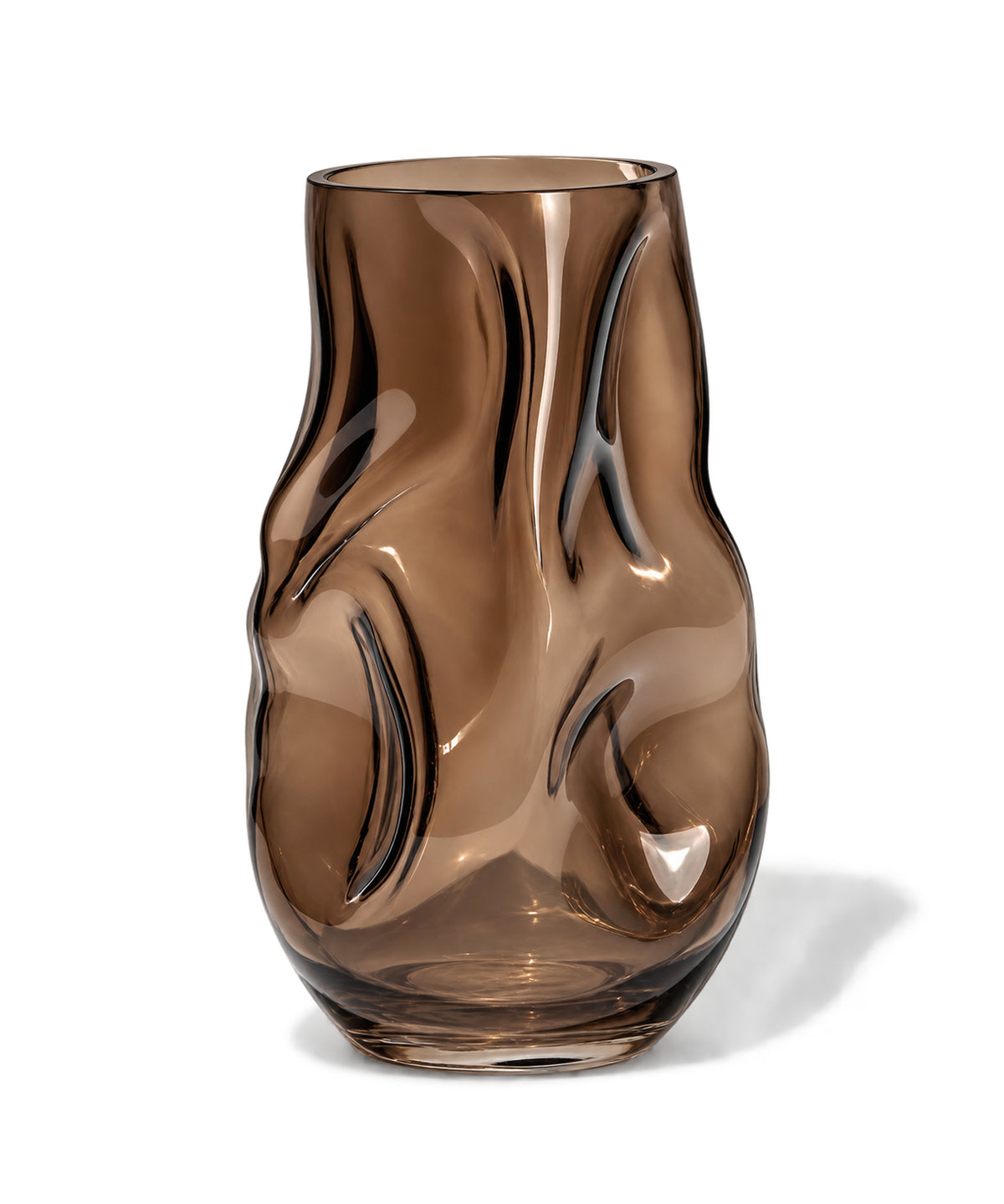 Large Glass Vase in Brown Smoked Glass with an Organic Curved Silhouette | Nuru