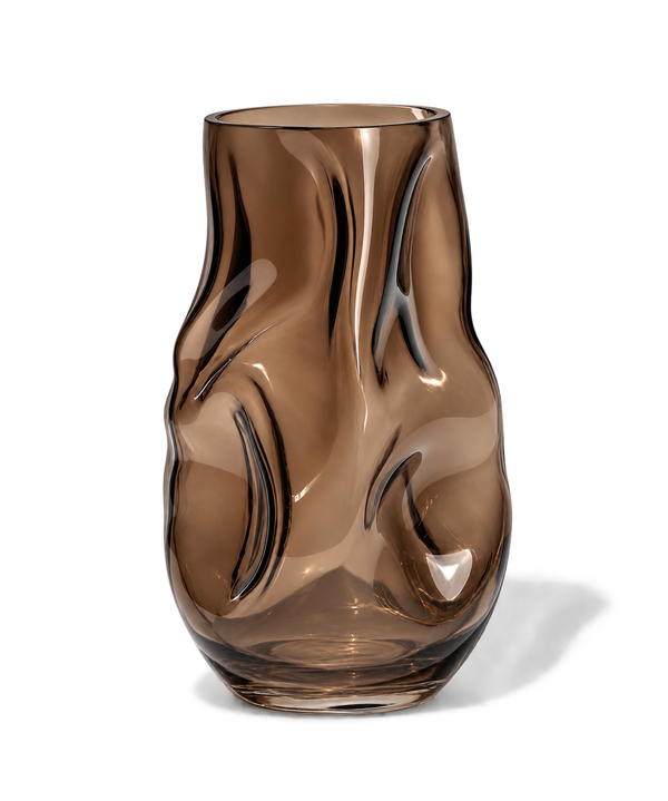 Large Glass Vase in Brown Smoked Glass with an Organic Curved Silhouette | Nuru