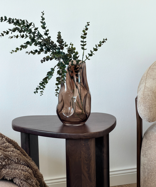 Large Glass Vase in Brown Smoked Glass with an Organic Curved Silhouette | Nuru