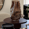 Large Glass Vase in Brown Smoked Glass with an Organic Curved Silhouette | Nuru