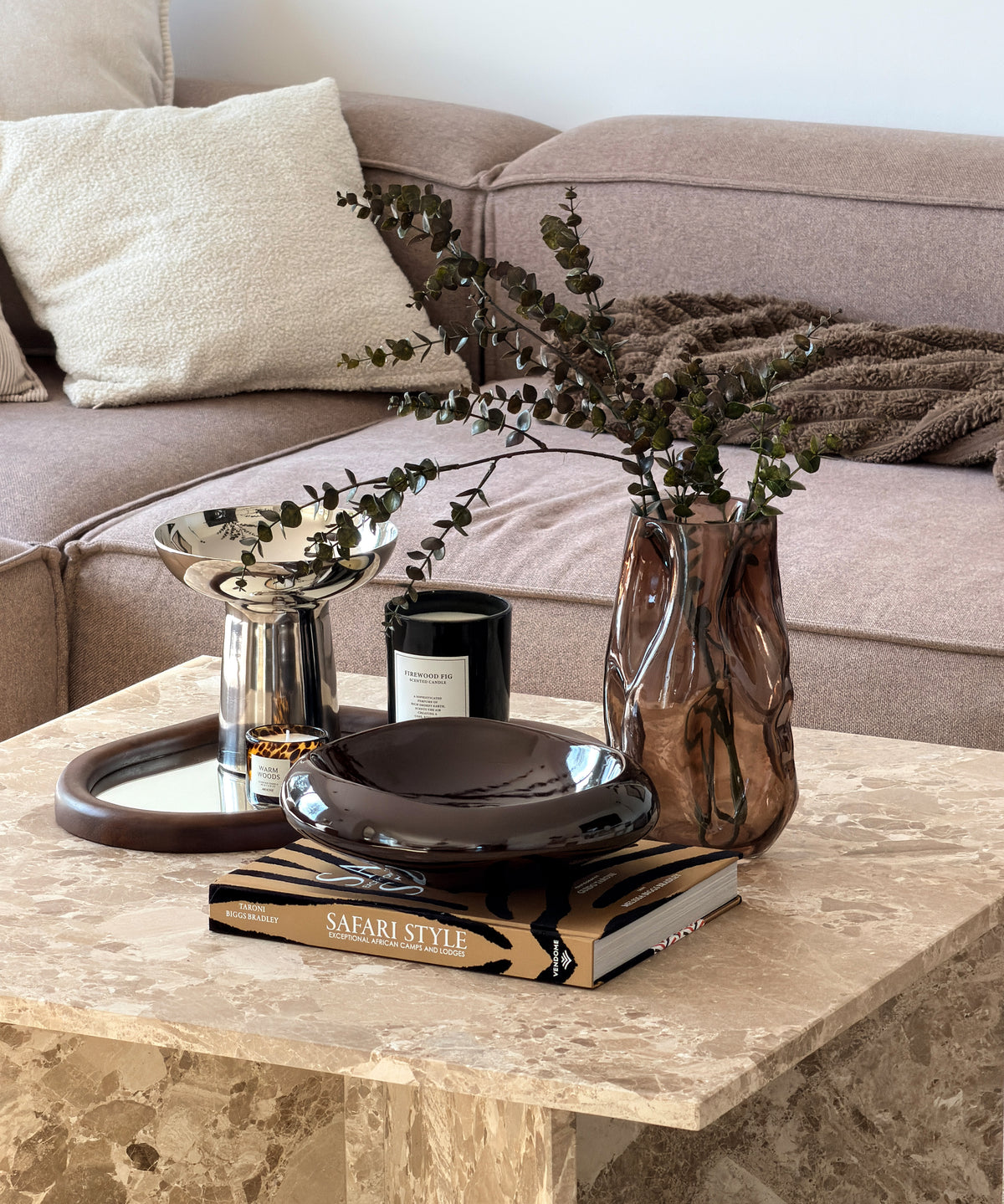 Large Glass Vase in Brown Smoked Glass with an Organic Curved Silhouette | Nuru