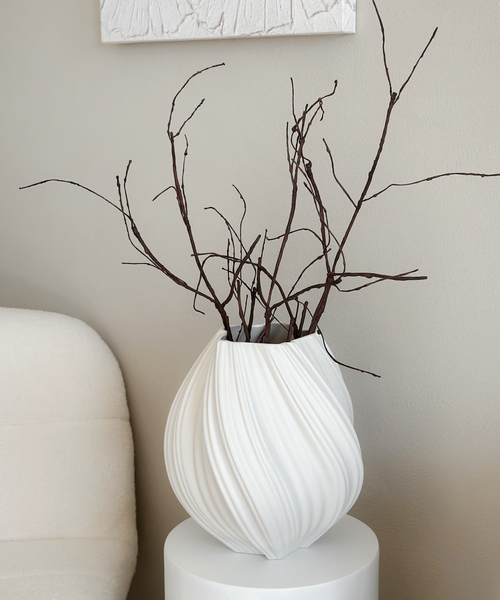 Set aus großer und kleiner Keramik Vase in Cremeweiß aus der Serie Flora – Größenübersicht