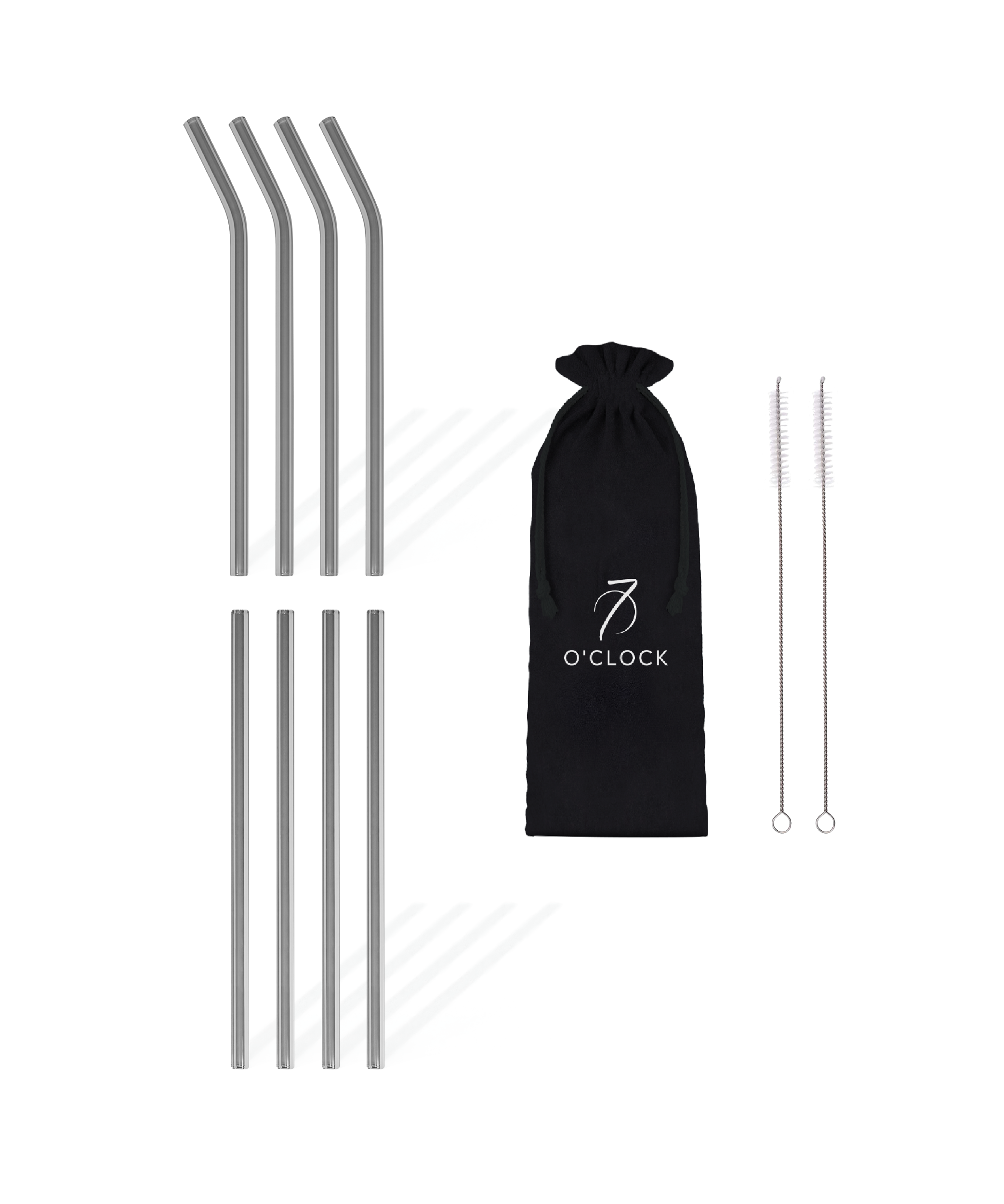 Black glass straws in a set of 8 