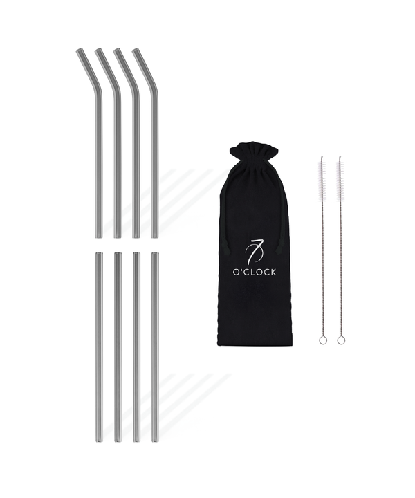 Set of 8 black reusable long glass straws (20cm) | Aris