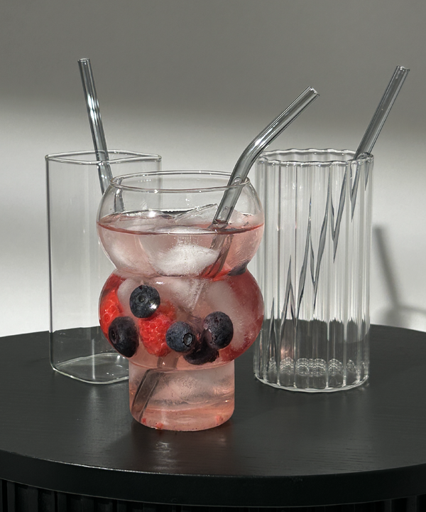 Set of 8 black reusable long glass straws (20cm) | Aris