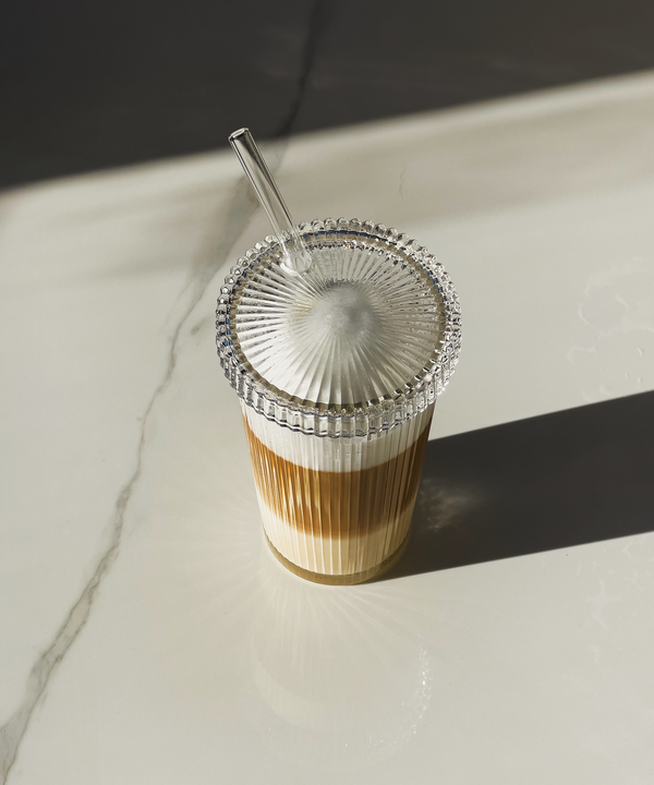 Ribbed glass with glass lid &amp; glass straw | Paris