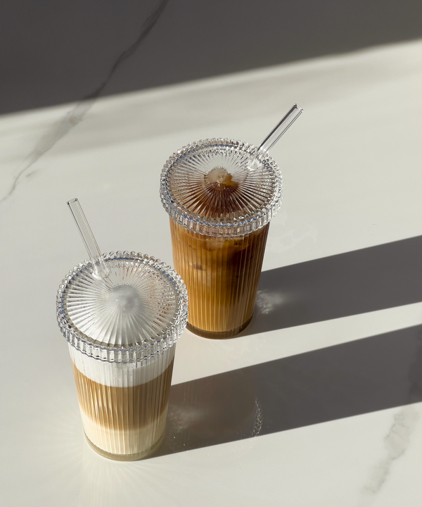 Ribbed glass with glass lid &amp; glass straw | Paris