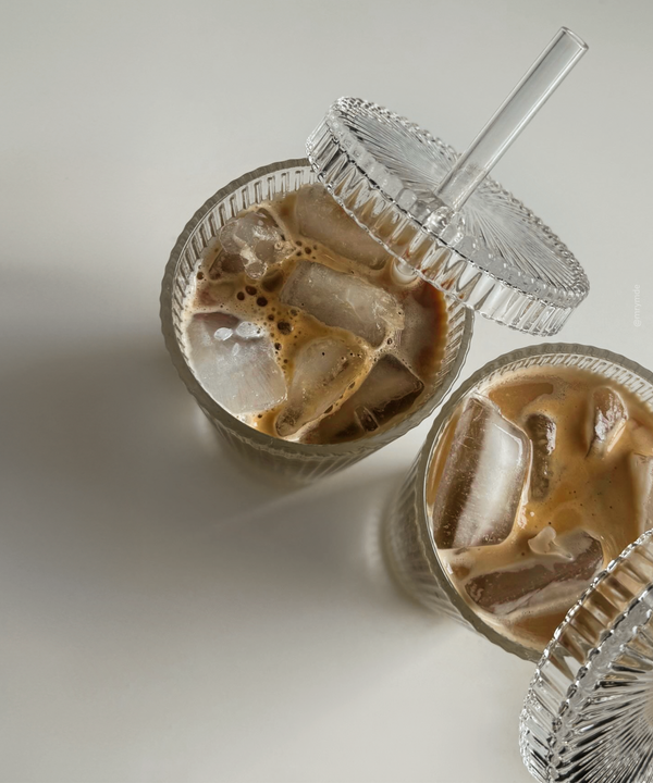 Ribbed glass with glass lid &amp; glass straw | Paris