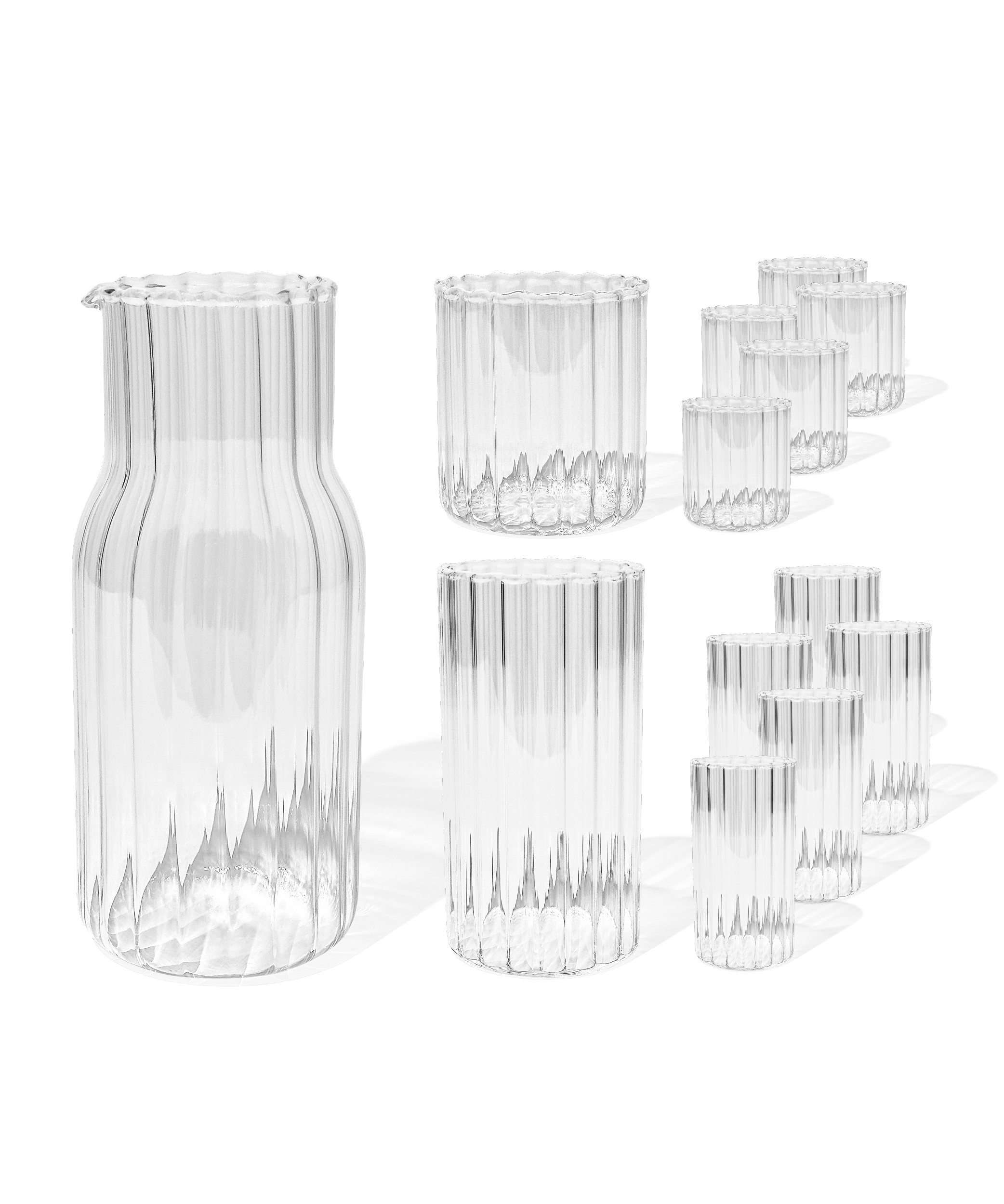 Water carafe & glasses set in striped design (200ml, 400ml, 1300ml) | Norway