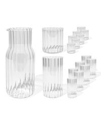 Water carafe & glasses set in striped design (200ml, 400ml, 1300ml) | Norway