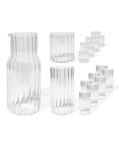 Water carafe &amp; glasses set in striped design (200ml, 400ml, 1300ml) | Norway