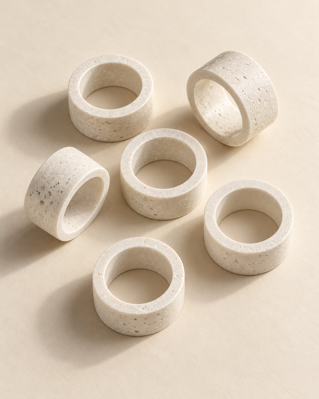 Napkin Rings in Travertine Stone Look, Set of 6 | Tiva