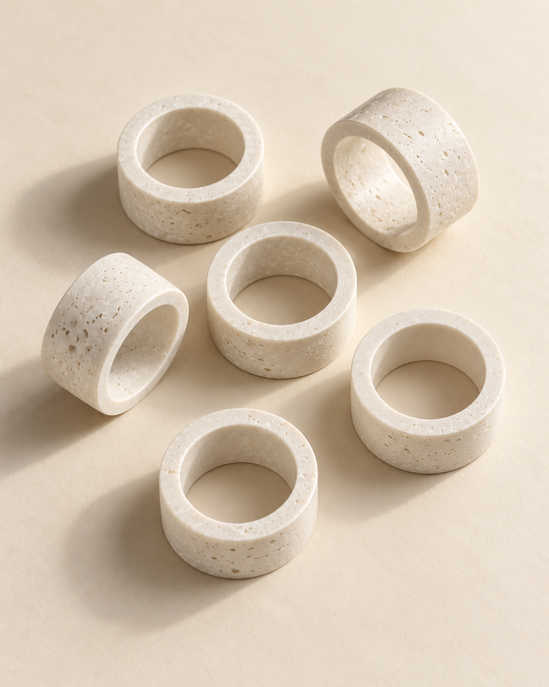 Napkin Rings in Travertine Stone Look, Set of 6 | Tiva