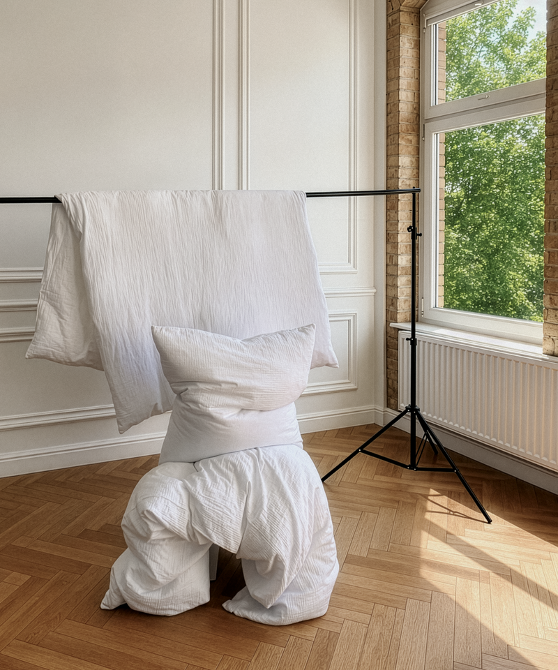 Weiße Musselin Einzelbettwäsche, Serie Haven – im Wohnambiente