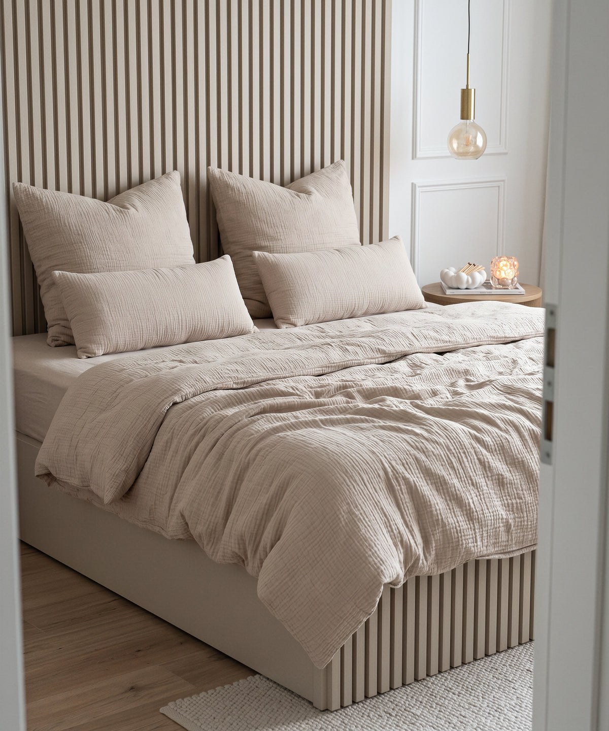 Musselin Kissenbezug 40×80cm in Beige aus der Serie Haven – Größenübersicht