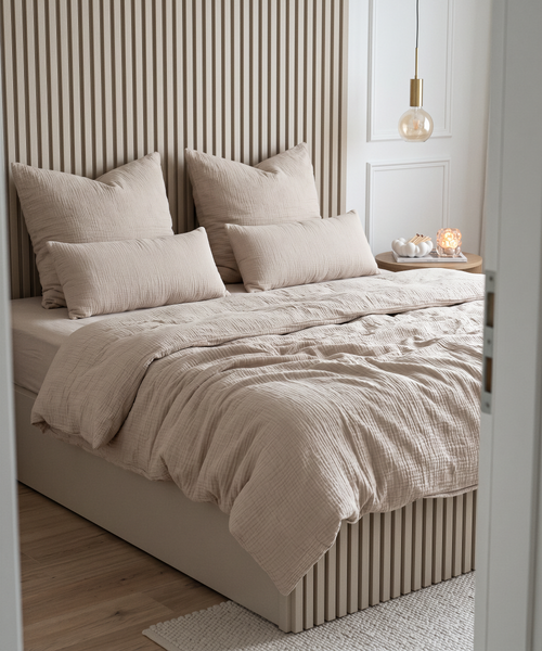 Musselin Kissenbezug 40×80cm in Beige aus der Serie Haven – Größenübersicht