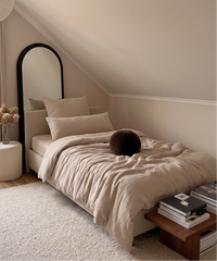 Musselin Kissenbezug 40×80cm in Beige aus der Serie Haven – Nahaufnahme der Oberfläche