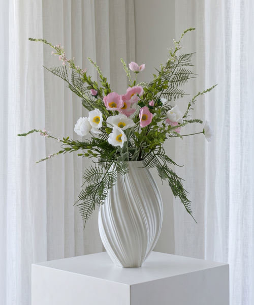 Realistisches Kunstblumen-Bouquet Poppy Field 8er in Weiß, Rosa und Grün – bloom collection von 7 O'CLOCK