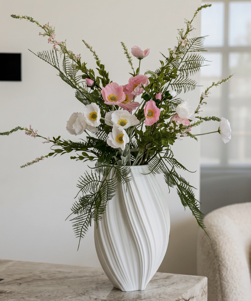Kunstblumen-Bouquet Poppy Field 8er in Weiß, Rosa und Grün aus der Serie Bloom – Produktansicht